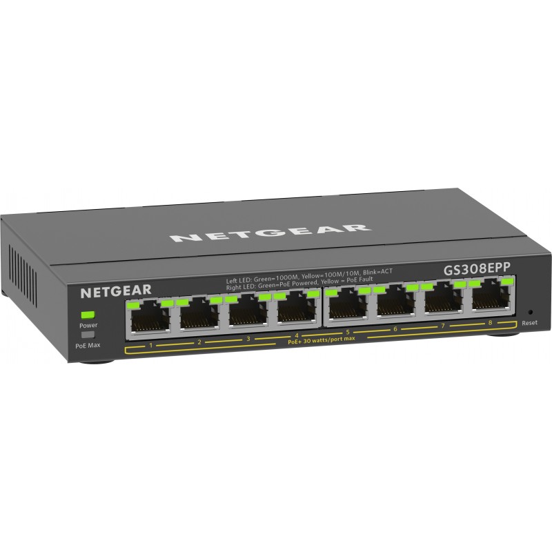 NETGEAR 8-Port Gigabit Ethernet High-Power PoE+ Plus Switch (GS308EPP) Géré L2 L3 Gigabit Ethernet (10 100 1000) Connexion