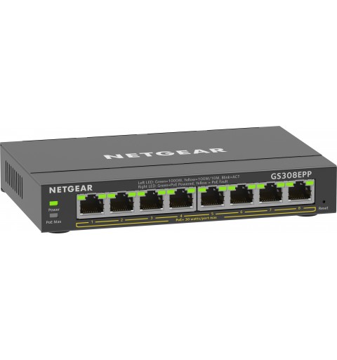 NETGEAR 8-Port Gigabit Ethernet High-Power PoE+ Plus Switch (GS308EPP) Géré L2 L3 Gigabit Ethernet (10 100 1000) Connexion