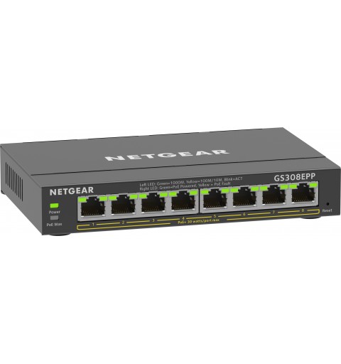 NETGEAR 8-Port Gigabit Ethernet High-Power PoE+ Plus Switch (GS308EPP) Gestito L2 L3 Gigabit Ethernet (10 100 1000) Supporto