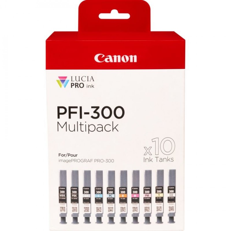 Canon PFI-300 cartuccia d'inchiostro 10 pz Originale Nero, Blu, Ciano, Grigio, Magenta, Nero per foto, Magenta per foto, Rosso,
