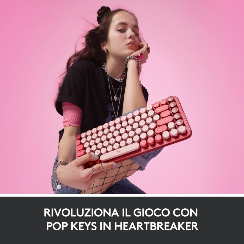 Logitech Pop Keys teclado RF Wireless + Bluetooth QWERTY Italiano Borgoña, Rosa, Rosa