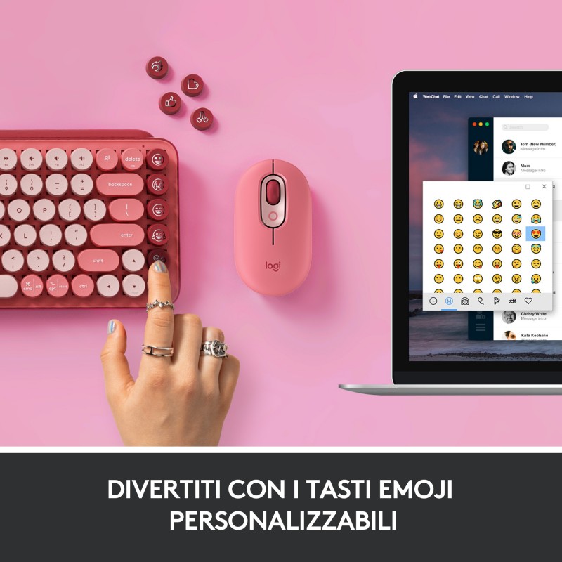 Logitech Pop Keys teclado RF Wireless + Bluetooth QWERTY Italiano Borgoña, Rosa, Rosa