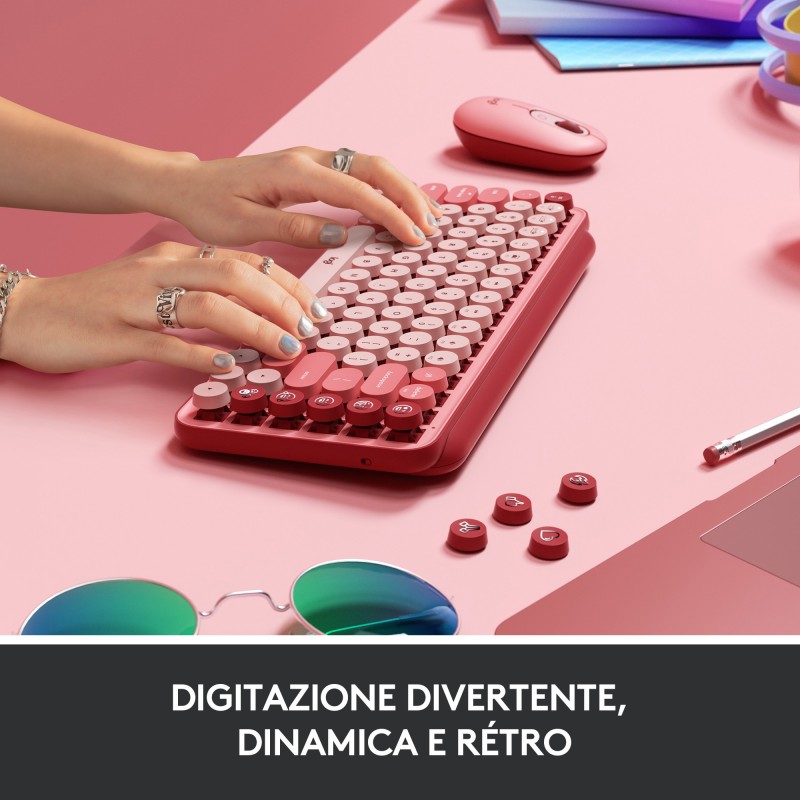 Logitech Pop Keys teclado RF Wireless + Bluetooth QWERTY Italiano Borgoña, Rosa, Rosa