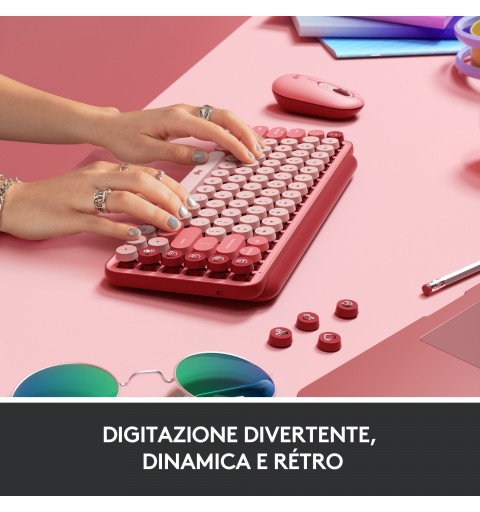 Logitech Pop Keys teclado RF Wireless + Bluetooth QWERTY Italiano Borgoña, Rosa, Rosa