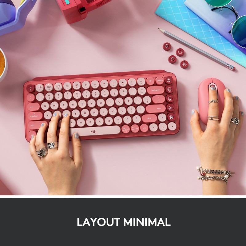 Logitech Pop Keys teclado RF Wireless + Bluetooth QWERTY Italiano Borgoña, Rosa, Rosa