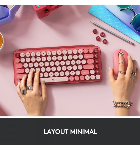 Logitech Pop Keys teclado RF Wireless + Bluetooth QWERTY Italiano Borgoña, Rosa, Rosa