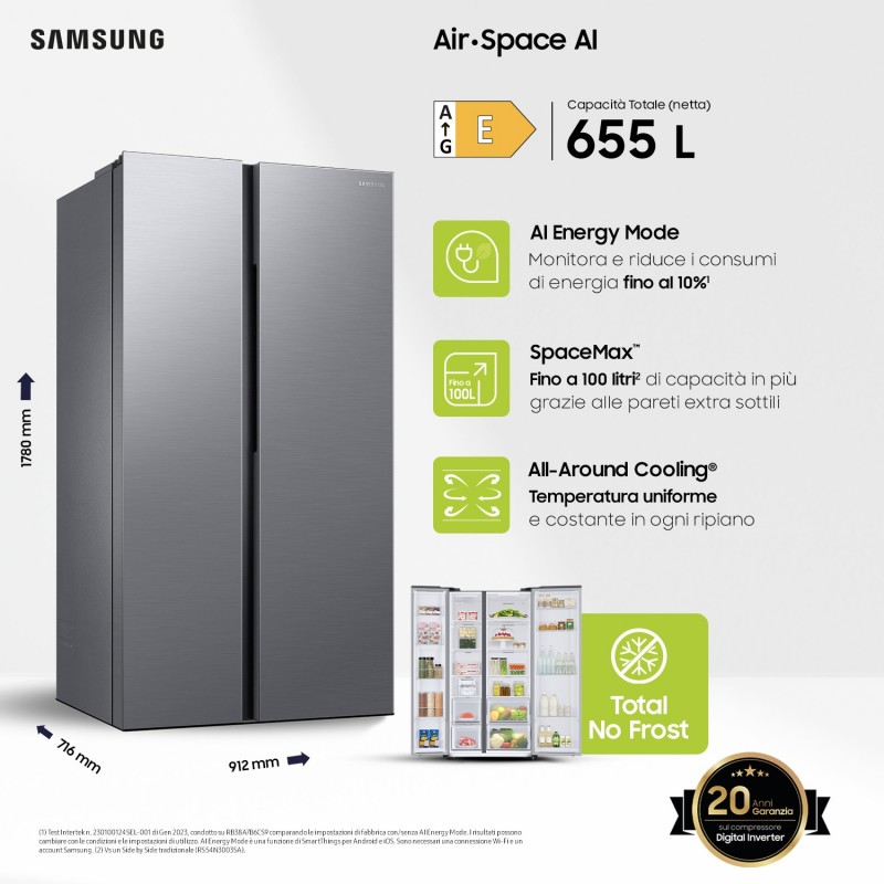 Samsung RS62DG5003S9 frigorifero side-by-side Libera installazione 655 L E Acciaio inossidabile