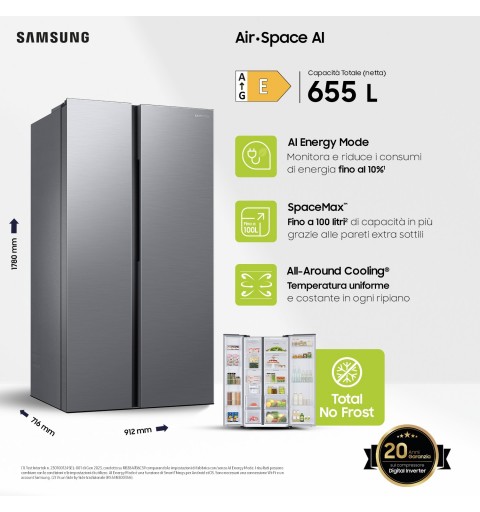 Samsung RS62DG5003S9 frigorifero side-by-side Libera installazione 655 L E Acciaio inossidabile