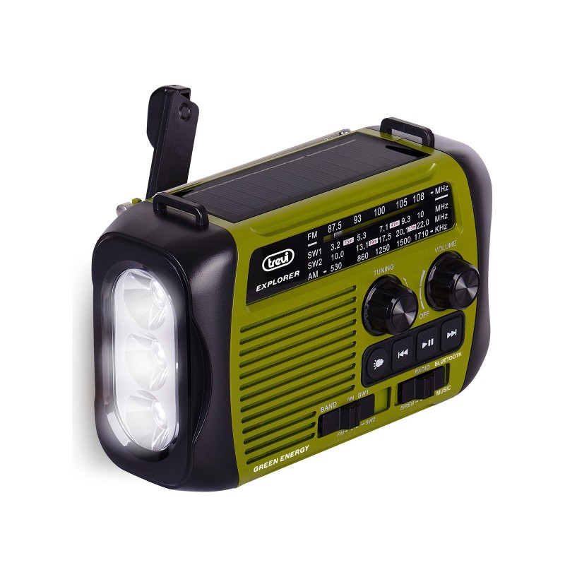 Trevi RADIO PORTATILE DINAMO E SOLARE USB MICRO SD WIRELESS E POWERBANK RA 7F30 BT VERDE