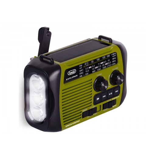 Trevi RADIO PORTATILE DINAMO E SOLARE USB MICRO SD WIRELESS E POWERBANK RA 7F30 BT VERDE