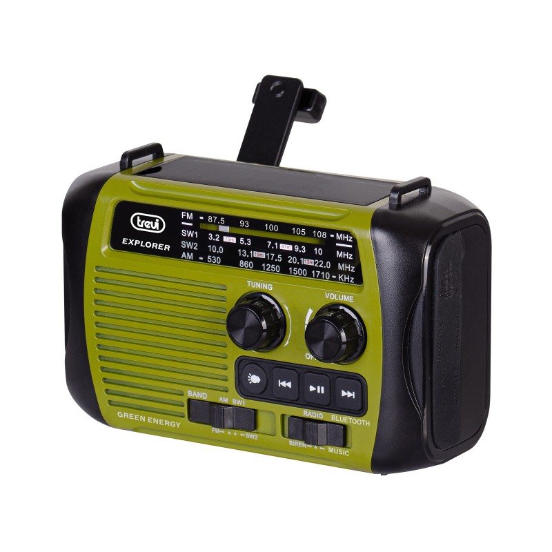 Trevi RADIO PORTATILE DINAMO E SOLARE USB MICRO SD WIRELESS E POWERBANK RA 7F30 BT VERDE