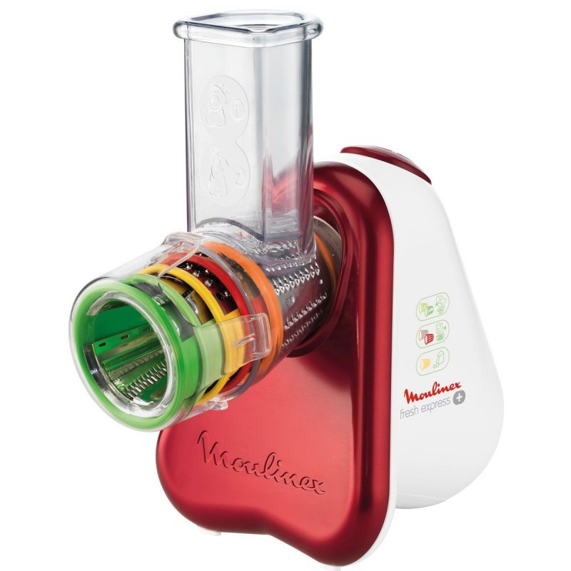 Moulinex Fresh Express + cortador de verduras en espiral o rallador eléctrico Rojo, Blanco
