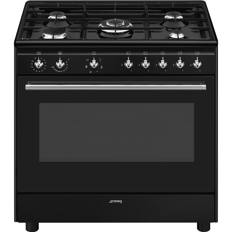 Smeg Concert CX91GMBL cocina Cocina familiar tipo industrial Eléctrico Encimera de gas Negro A