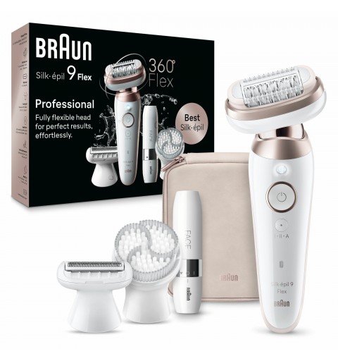 Braun Silk-épil 9 Flex 9-360 3D, Epilatore Elettrico Donna Per Epilazione Semplice, Bianco Rosa