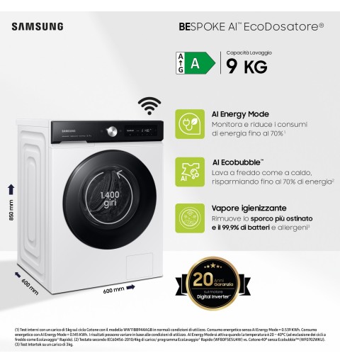 Samsung WW90DB7U94GEU3 lavadora Carga frontal 9 kg 1400 RPM Blanco