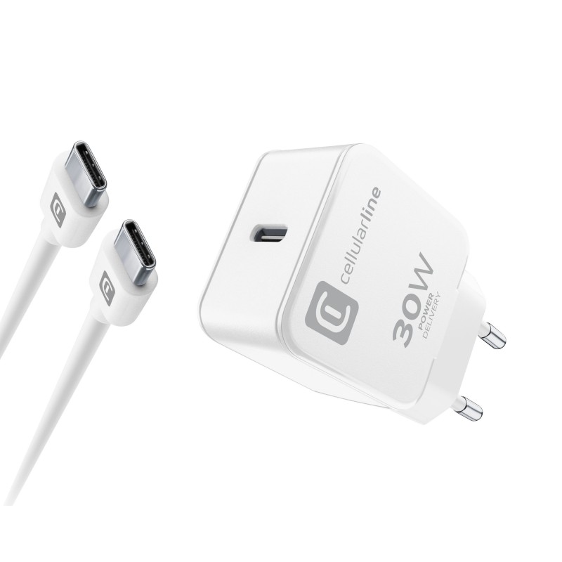 Cellularline USB-C Charger Kit 30W Smartphone, Tableta Blanco Corriente alterna Interior