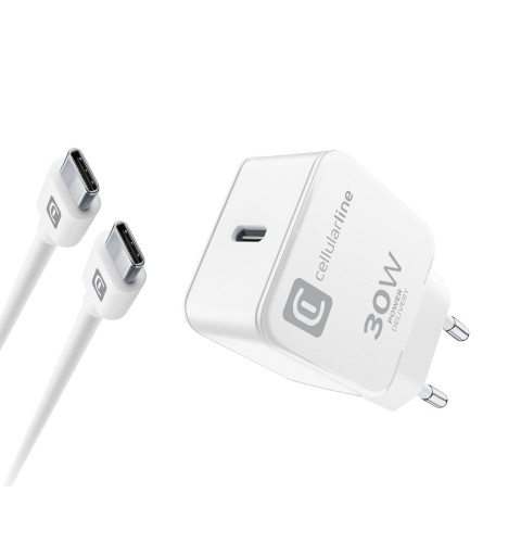 Cellularline USB-C Charger Kit 30W Smartphone, Tableta Blanco Corriente alterna Interior