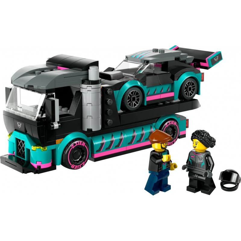 LEGO La voiture de course et le camion de transport de voitures