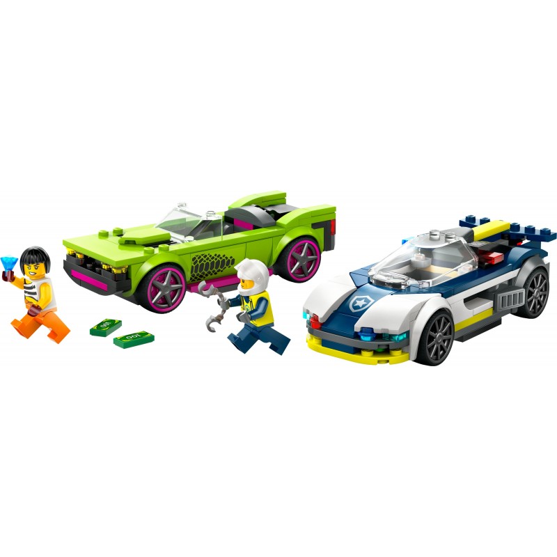 LEGO Verfolgungsjagd mit Polizeiauto und Muscle Car