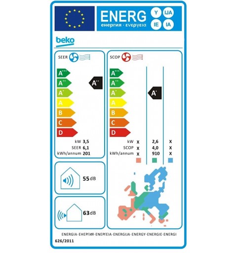 Beko BRHPC120 BRHPC121 Condizionatore Climatizzatore 12000btu 3,5kw A++/A+, Wifi, 3 filtri, r32 inverter, bianco