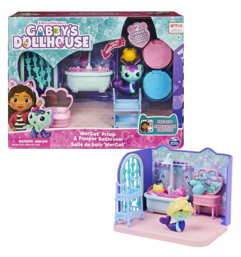 Gabby's Dollhouse Primp and Pamper Bathroom with MerCat Figure, 3 Accessories, 3 Furniture and 2 Deliveries, Kids Toys for Ages