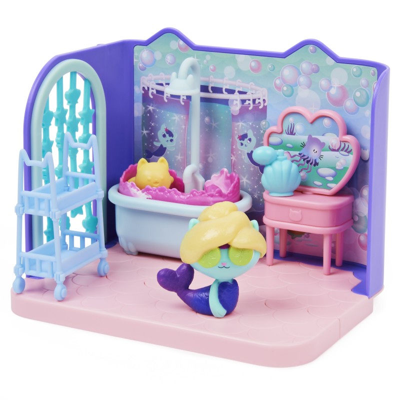 Gabby's Dollhouse Primp and Pamper Bathroom with MerCat Figure, 3 Accessories, 3 Furniture and 2 Deliveries, Kids Toys for Ages