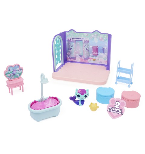 Gabby's Dollhouse Primp and Pamper Bathroom with MerCat Figure, 3 Accessories, 3 Furniture and 2 Deliveries, Kids Toys for Ages
