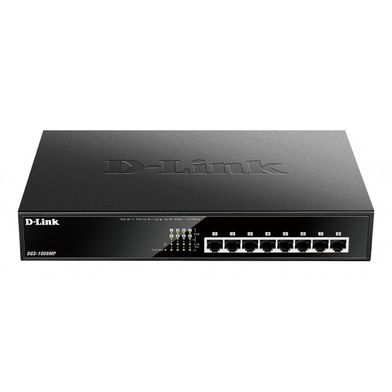 D-Link DGS-1008MP Netzwerk-Switch Unmanaged Gigabit Ethernet (10 100 1000) Power over Ethernet (PoE) 1U Schwarz