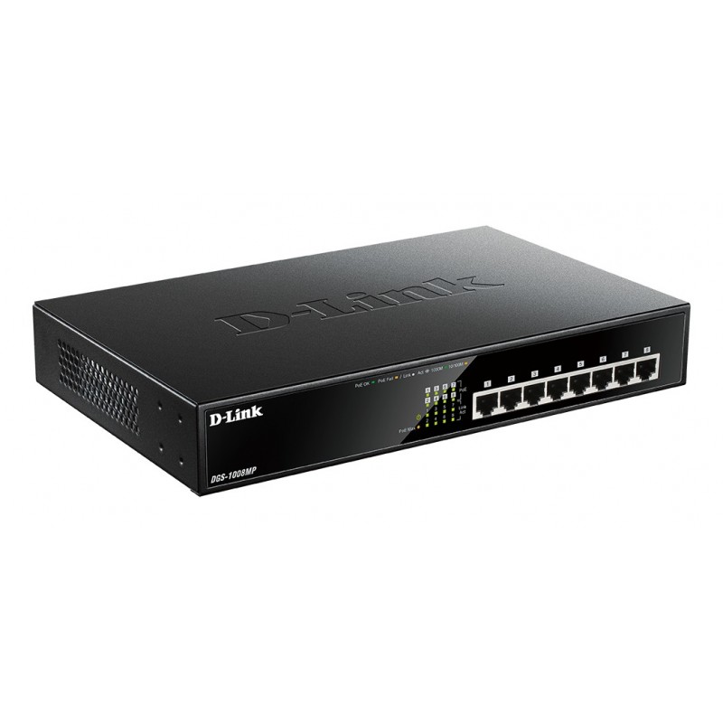 D-Link DGS-1008MP switch No administrado Gigabit Ethernet (10 100 1000) Energía sobre Ethernet (PoE) 1U Negro