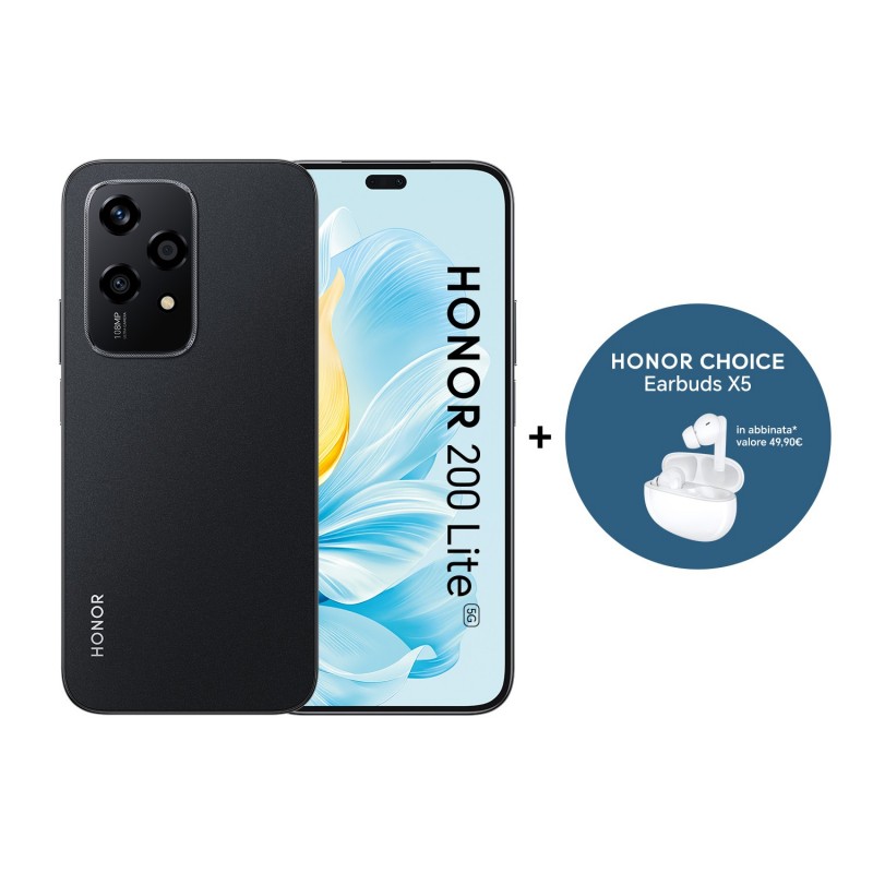 Honor 200 Lite 5G + Earbuds X5 17 cm (6.7") Dual-SIM Android 14 USB Typ-C 8 GB 256 GB 4500 mAh Schwarz