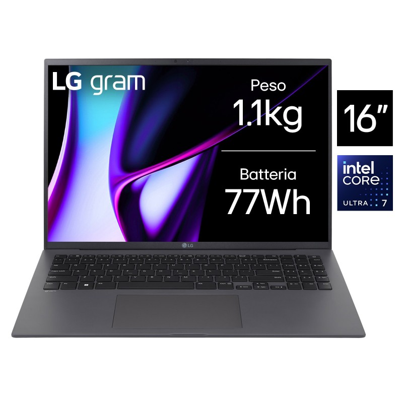 LG Gram 16" - 16Z90S - Intel® Core™ Ultra 7 155H, 16GB RAM, 512GB SSD, 16", 1.1kg, Windows 11 Home, Nero