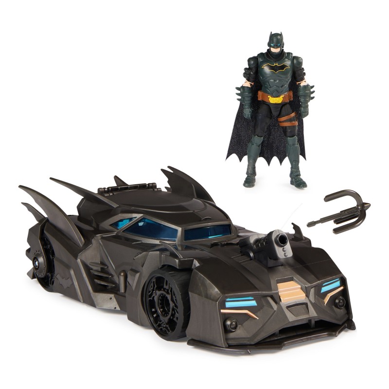 DC Comics , Coffret Crusader Batmobile avec figurine Batman exclusive de 10 cm, 3 figurines de super-méchants en papier, jouets