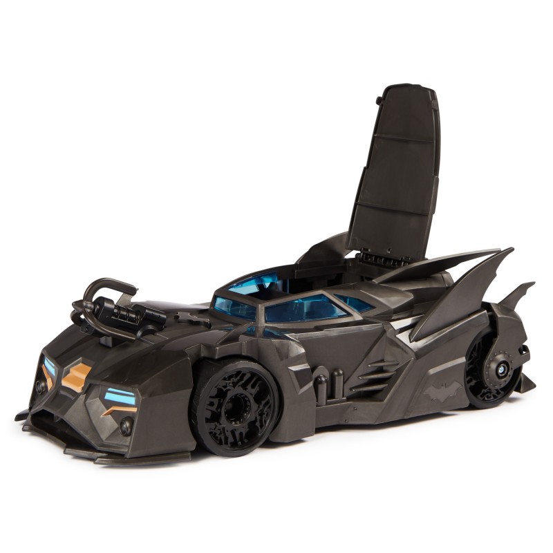 DC Comics , Coffret Crusader Batmobile avec figurine Batman exclusive de 10 cm, 3 figurines de super-méchants en papier, jouets