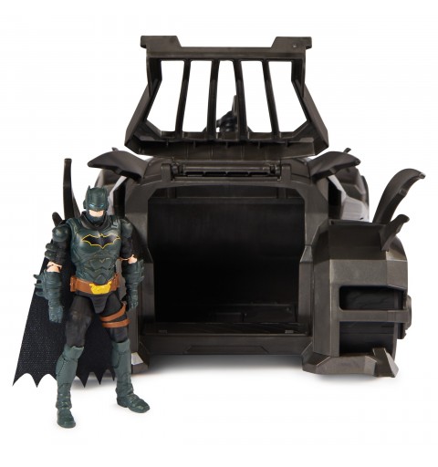 DC Comics , Coffret Crusader Batmobile avec figurine Batman exclusive de 10 cm, 3 figurines de super-méchants en papier, jouets
