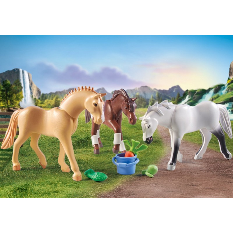 Playmobil Horses of Waterfall 3 Pferde Morgan, Quarter Horse & Shagya Araber