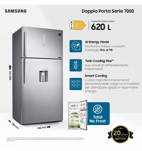 Samsung RT62K711RSL frigorifero con congelatore Libera installazione 620 L E Acciaio inossidabile