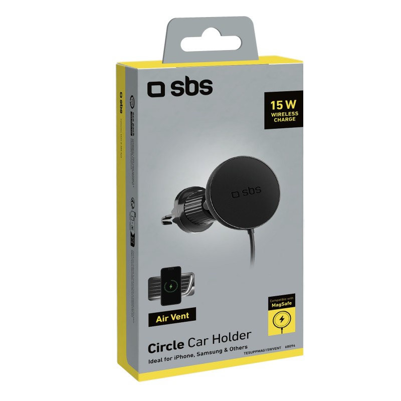 SBS TESUPPMAG15WVENT mobile device charger Smartphone Black Cigar lighter Wireless charging Auto