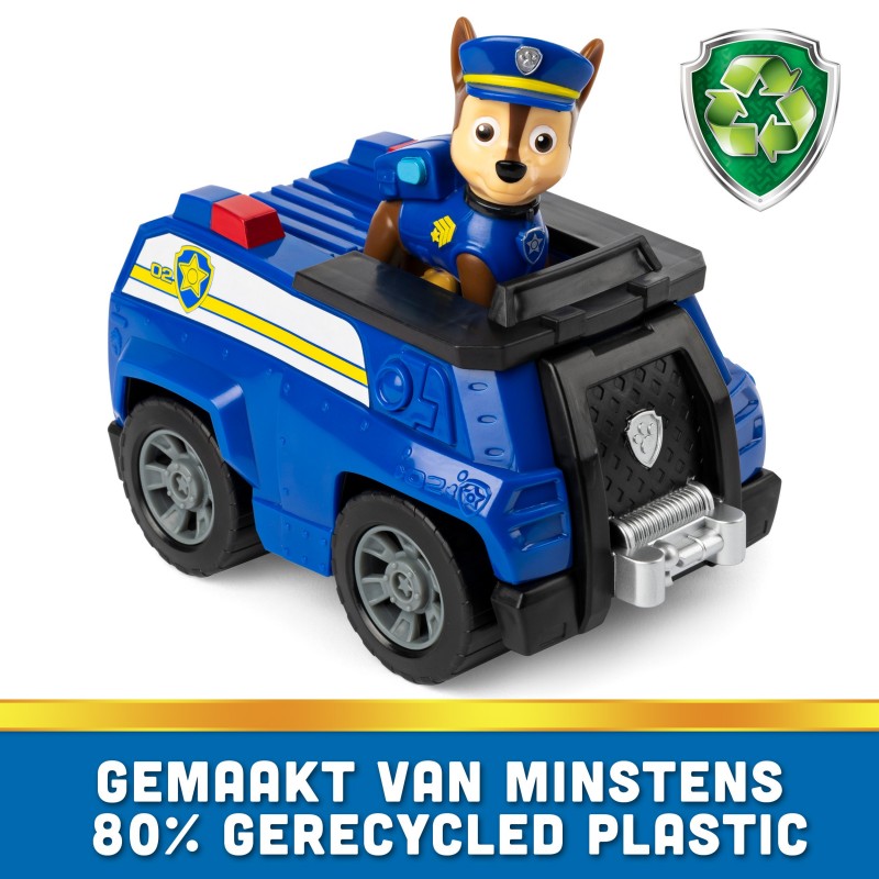 Véhicule + Figurine Chase – Pat Patrouille – Voiture De Police 15 Cm, Plastique Recyclé, Roues Fonctionnelles – Dès 3 Ans