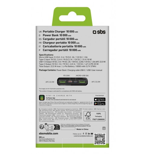SBS TTBB10000FASTPD2 batería externa 10000 mAh Negro