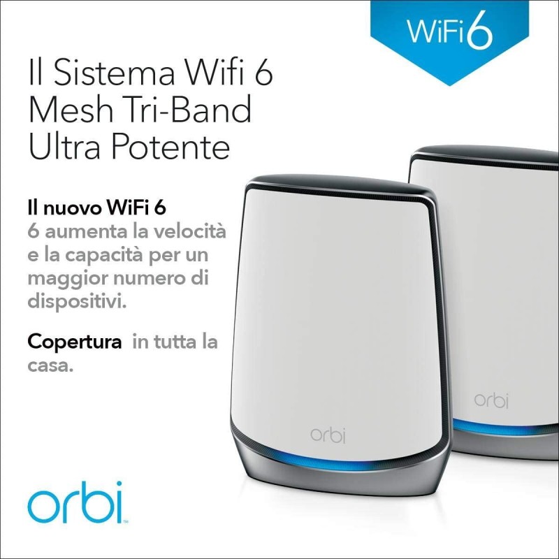 NETGEAR Orbi RBK852 AX6000 WiFi 6 Mesh System Tri-band (2.4 GHz 5 GHz 5 GHz) Wi-Fi 6 (802.11ax) Grey, White 8 Internal