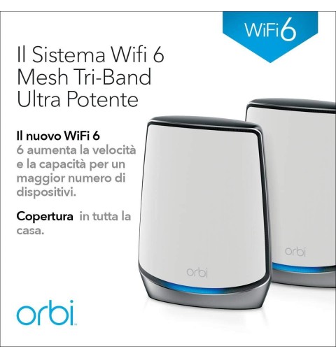 NETGEAR Orbi RBK852 AX6000 WiFi 6 Mesh System Tri-band (2.4 GHz 5 GHz 5 GHz) Wi-Fi 6 (802.11ax) Grey, White 8 Internal
