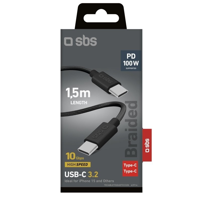 SBS TECABLETISSUETCC32K USB Kabel USB 3.2 Gen 2 (3.1 Gen 2) 1,5 m USB C Schwarz
