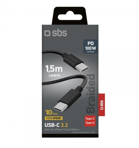 SBS TECABLETISSUETCC32K USB Kabel USB 3.2 Gen 2 (3.1 Gen 2) 1,5 m USB C Schwarz