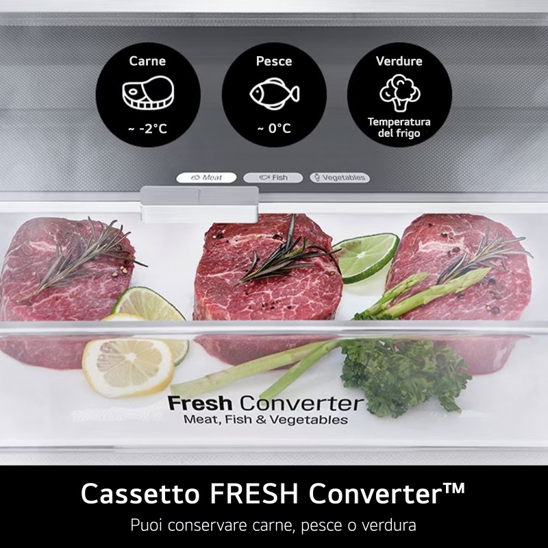 LG GBV7280BEV Frigorifero combinato, Classe B, 387L, Fresh Converter, Porte piatte, Nero