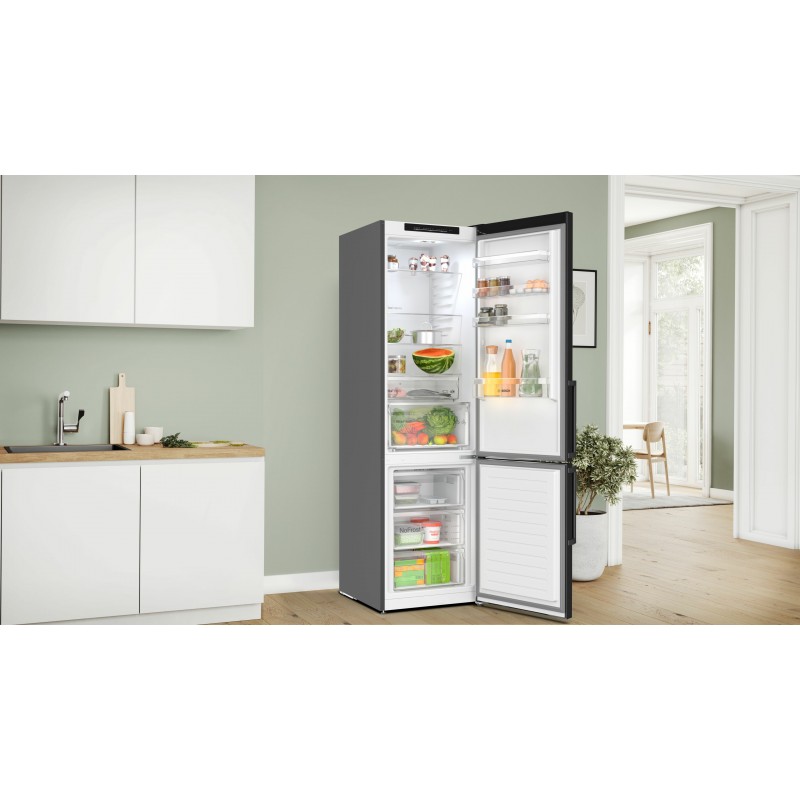 Bosch Serie 4 KGN39VXDT Frigorifero combinato da libera installazione 203 x 60 cm Acciaio nero anti-impronta Classe D