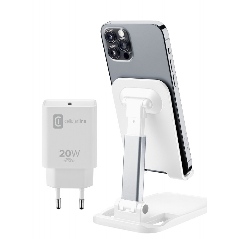 Cellularline Charge & Stand Kit - iPhone 8 or later Kit di accessori per iPhone, con funzione di ricarica e supporto.