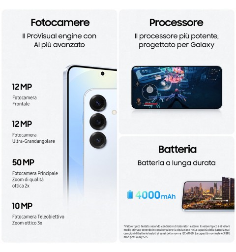 Samsung Galaxy S25 Smartphone AI, Display 6.2'' FHD+ Dynamic AMOLED 2X, Fotocamera 50MP, RAM 12GB, 128GB, 4.000 mAh, Icyblue