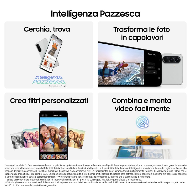Samsung Galaxy A56 5G, Smartphone con Funzioni intelligenti, Display Super AMOLED 6.7”, 8GB RAM, 256GB, Camera 50MP, Batteria