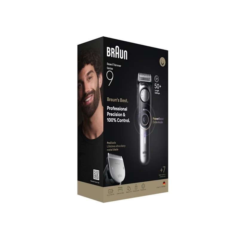 Braun BeardTrimmer 9 BT9520 Barttrimmer Akku 52 2 cm Nass & Trocken Schwarz, Grau