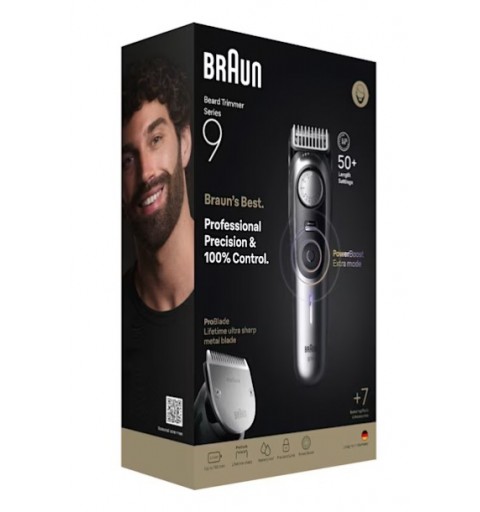 Braun BeardTrimmer 9 BT9520 Barttrimmer Akku 52 2 cm Nass & Trocken Schwarz, Grau